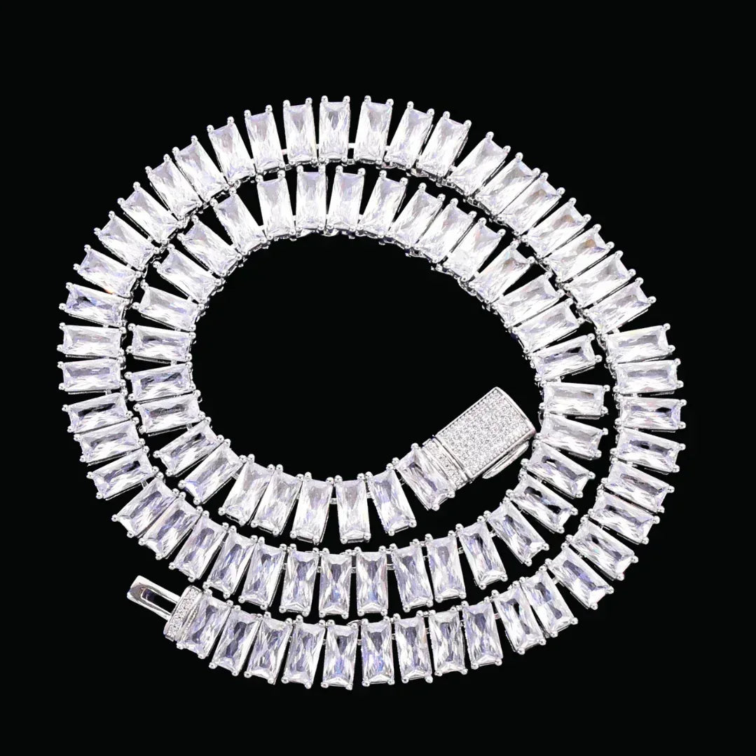 9MM Baguette Link Iced Out Necklace Chain – Luxury Hip Hop Jewelry for Men & Women - CaratixJewelry